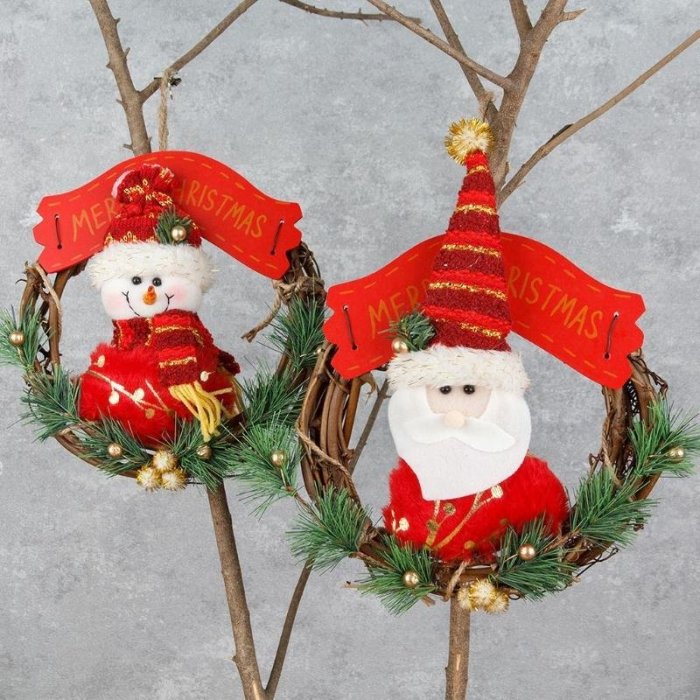 Christmas Wreath For Front Door Santa Claus Snowman Decorative
