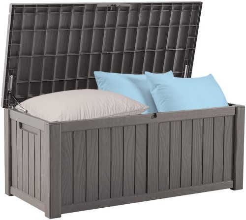 120 Gallon Outdoor Deck Box Storage for Outdoor Pillows, Pool Toys, Garden Tools, Furniture and Sports Equipment | Water-resistant | Taupe | Lock Included