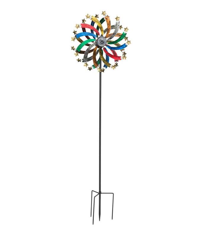 Multi-Colored Metal Wind Spinner with Stars and Solar Lights