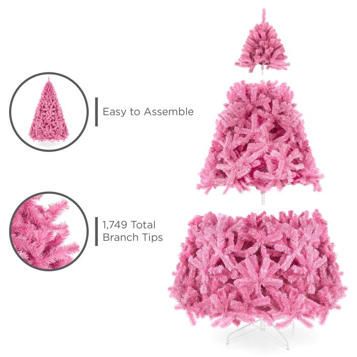Pink Artificial Fir Christmas Tree w/ Foldable Stand