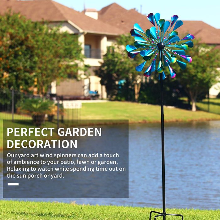 72 Inches Wind Catchers for Outdoor Yard Patio Lawn Garden Decorations, Double Windmill Spinner with Stable Metal Stake