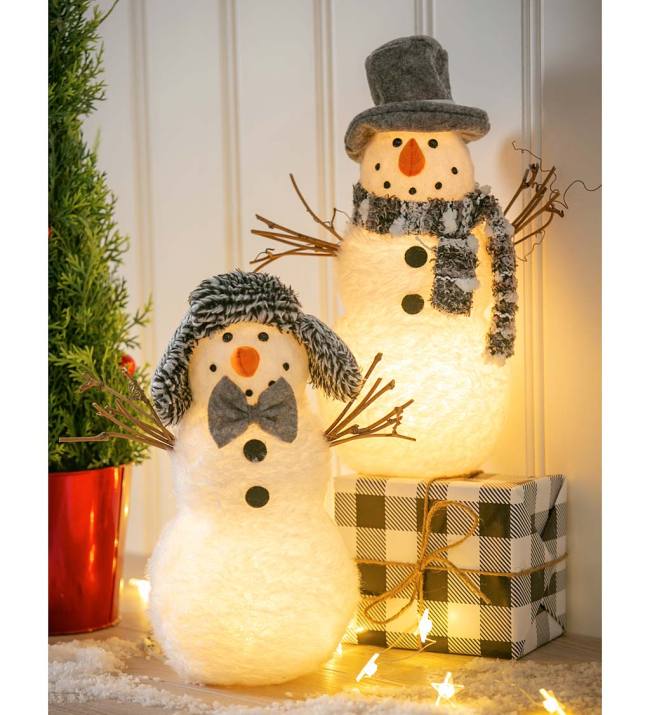 LED Light-Up Snowmen, Set of 2