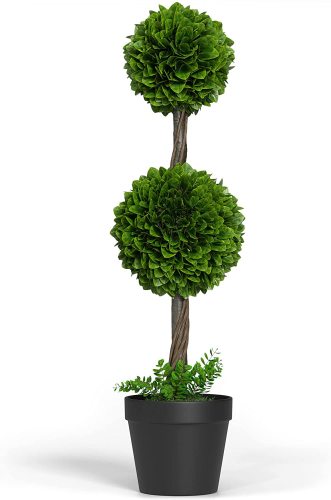 3ft (36”) Artificial Boxwood Topiary Ball Tree, Front Porch Home Decor, Faux Fake Plant Decoration, (Single Tree)