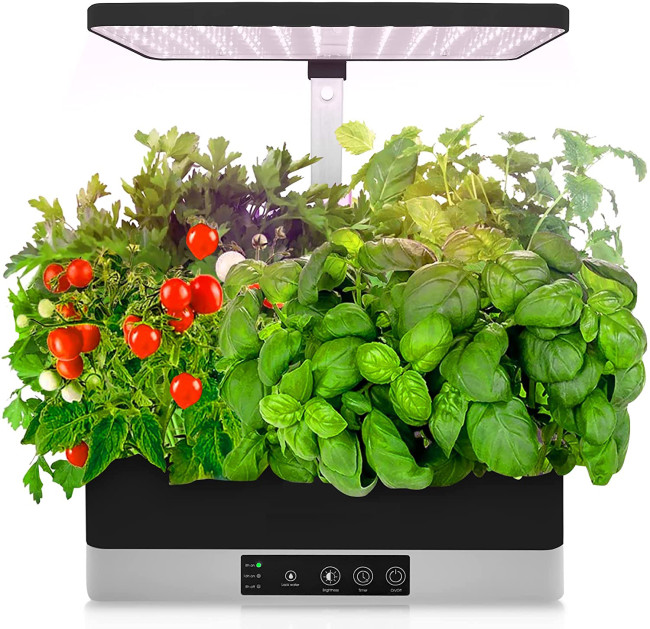 Smart Starter Kit-Hydroponic Herb Garden Indoor Plant System w/Height Adjustable LED Grow Lights, 6 pods, 3 Modes-Home Kitchen, Bedroom, Office SLGLF130 (Black)