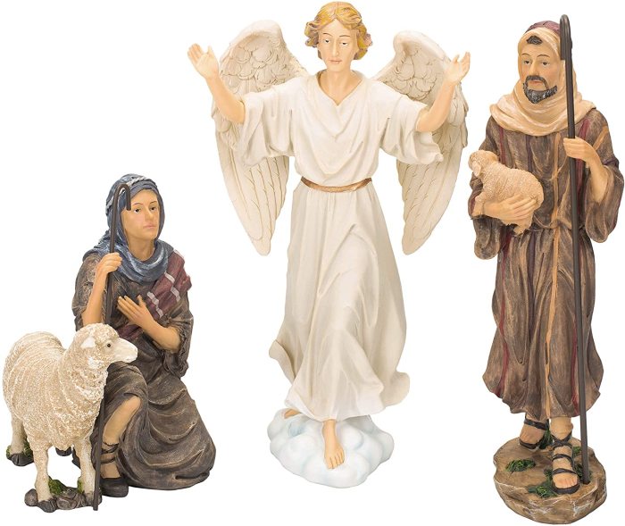 Set of 11 Nativity Figurines with Real Gold, Frankincense and Myrrh - 7 inch Scale