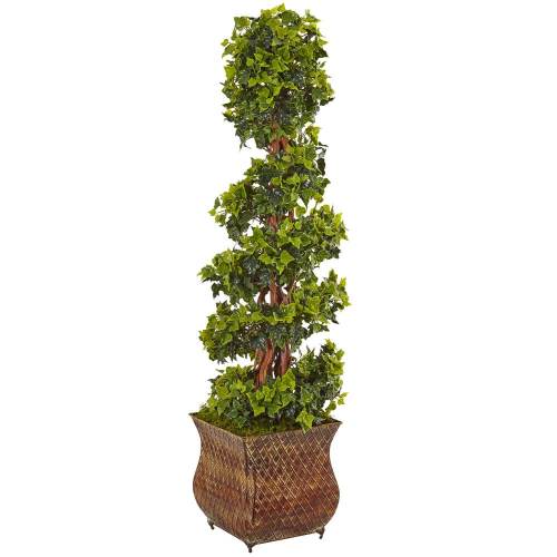 4-foot Indoor/Outdoor English Ivy Spiral Tree in Metal Planter