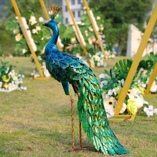Outdoor Solar Peacock Statue Garden Decor Metal Yard Art for Lawn Backyard Party Wedding Decoration