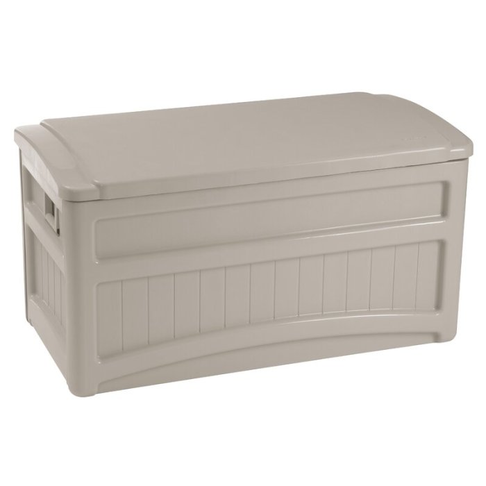 73 Gallons Gallon Water Resistant Resin Lockable Deck Box with Wheels in Light Taupe