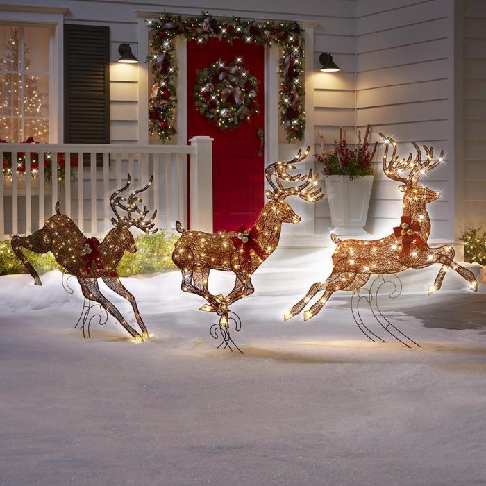The Choreographed Illuminated Galloping Reindeer, 3-piece lawn decoration