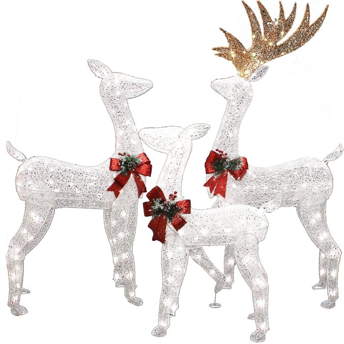3-Piece Lighted Christmas Deer Family Set Outdoor Yard Decoration with 230 LED Warm White Lights