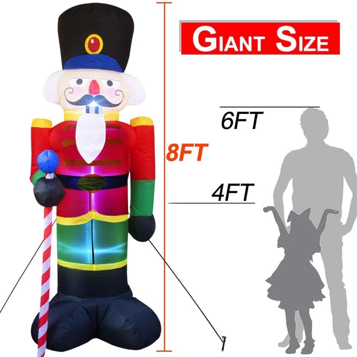 Christmas Decoration 8 Foot Inflatable Nutcracker Soldier Outdoor Decorations, Light Up Inflatable Santa Claus Soldier with 3 LED Lights