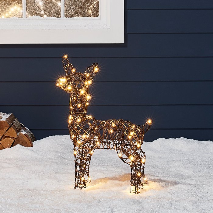 Brown Rattan Fawn Reindeer Light Up Outdoor Figure