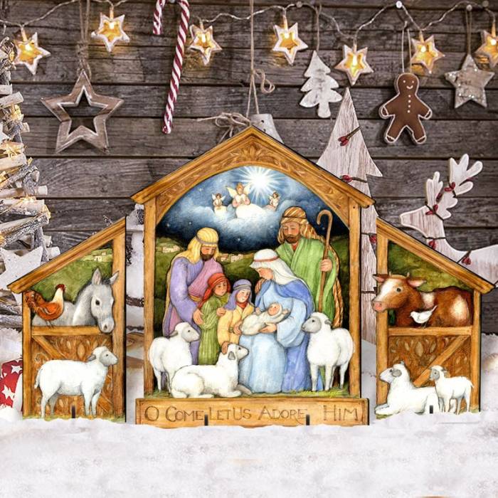 Outdoor Christmas Decor - Holly Family Nativity Display Set of 3 Outdoor