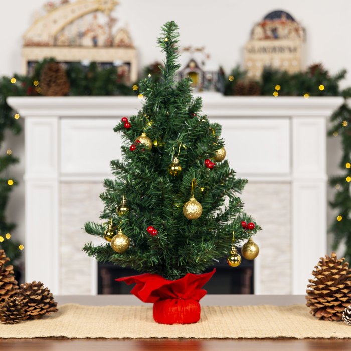 22in Tabletop Christmas Tree w/ Lights, Berries, Ornaments