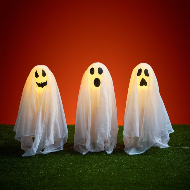 Halloween White Ghost Outdoor Path Lights (Set of 3)