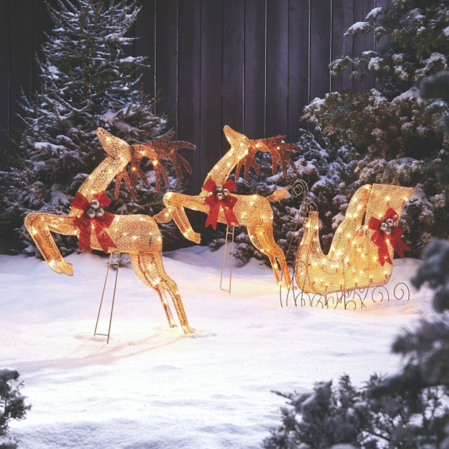 Golden Reindeer & Sleigh Pre-Lit Christmas Lawn Décor - Warm White