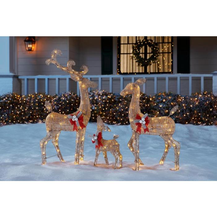 3- Piece 160-Light LED Gold Deer Family Yard Sculpture