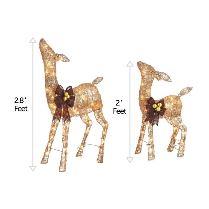 Gold Glitter Deer Pre-Lit Christmas Lawn Decor - 2 Piece Set