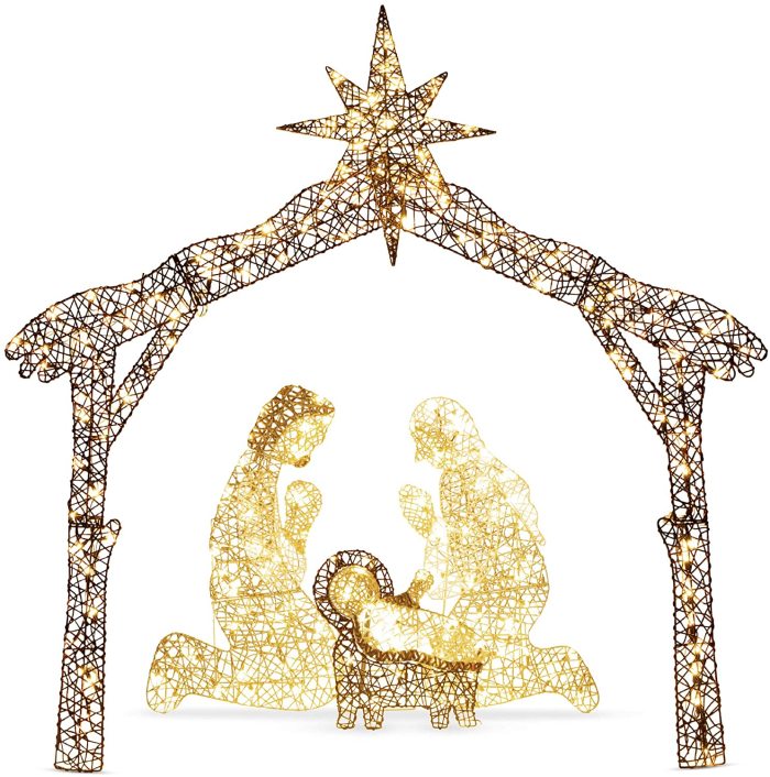 6ft Lighted Outdoor Nativity Scene, Christmas Holy Family Yard Decoration w/ 190 LED Lights, Stakes, Zip Ties