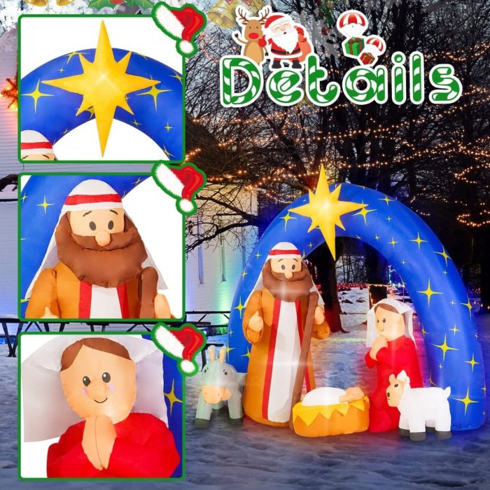 Christmas Inflatable Nativity Scene Outdoor 7.5FT W Inflatable Christmas Decorations for The Yard