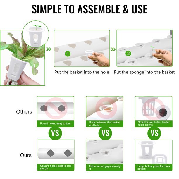 Hydroponic Grow Kit 90 Sites 10 Pipe NFT PVC Hydroponic Pipe Home Balcony Garden Grow Kit Hydroponic Soilless Plant Growing Systems Vegetable Planting Grow Kit (90Site 10Pipe)