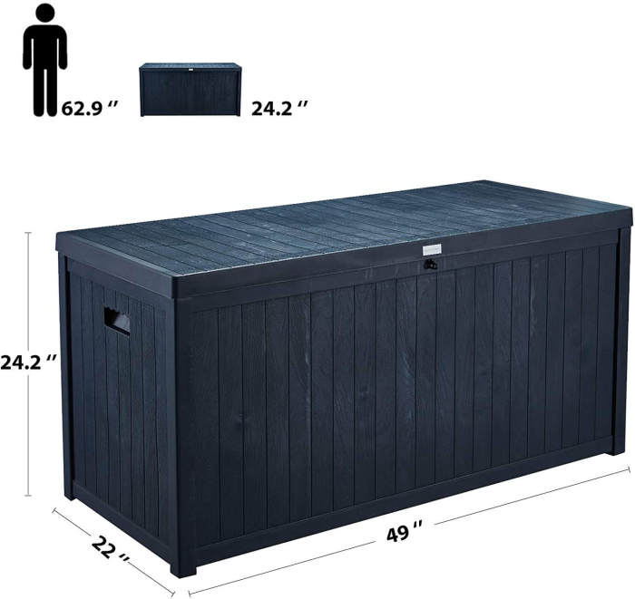 Large Deck Box, Outdoor Storage Container with 120 Gallon, Patio Garden Furniture for Garden Tools, Pillows, Pool Toys, Dark Grey