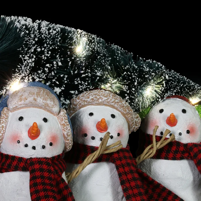 Three Snowmen Carrying a LED Christmas Tree Statue on a Battery Powered Automatic Timer, 9.5 by 7.5 Inches