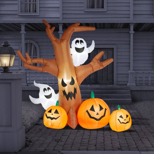 Tree with Ghost & Pumpkin Halloween Inflatable