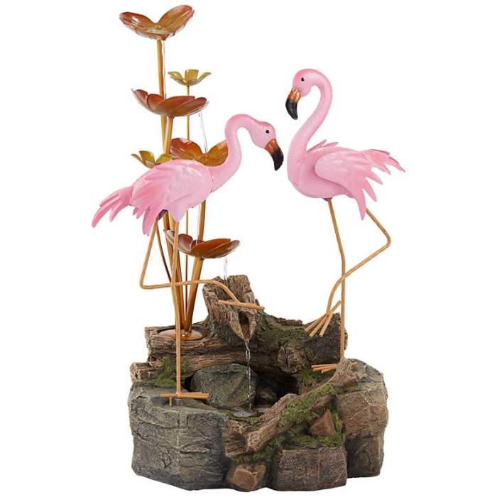 28 1/4  High Flamingos on Rock Outdoor Fountain