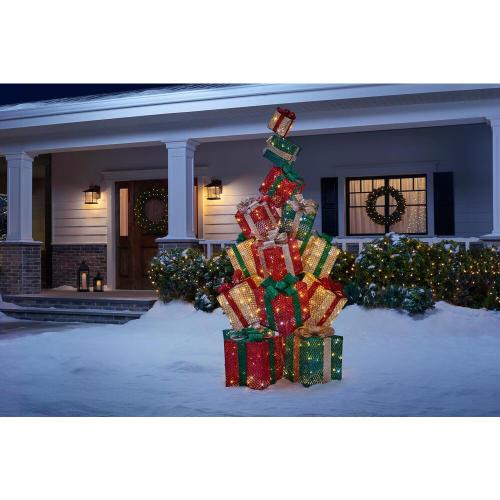 75 in Warm White 400-Light LED Twinkle Stacked Giftbox Stand Yard Sculpture
