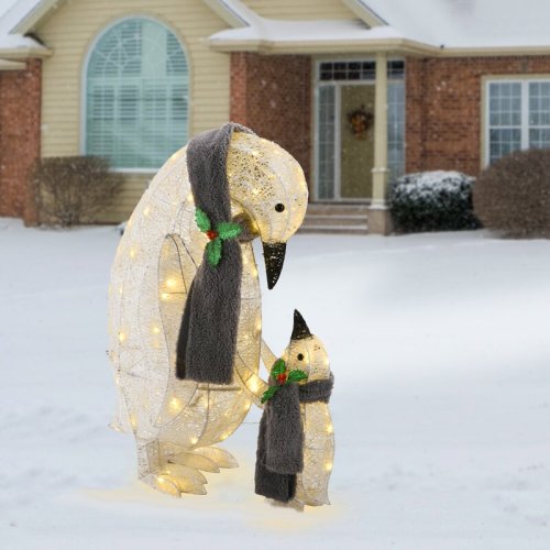 Christmas outdoors  2 Piece Penguin Lighted Display Set
