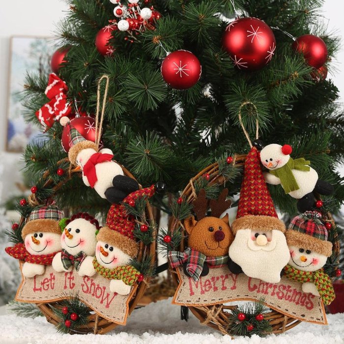 Rattan Wreath Christmas Doll Hanging Home Wall Holiday Decor Craft Gift