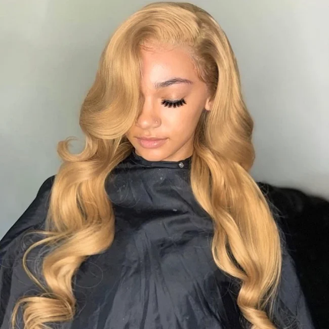 Honey Blonde Color 13X4 Lace Frontal Body Wave Wig Human Hair