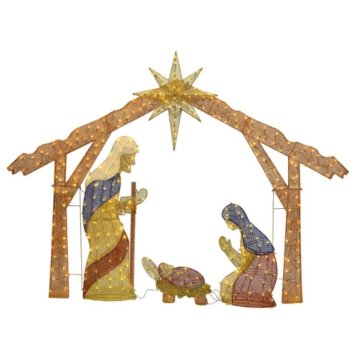 96  Nativity Scene with Clear Lights - White