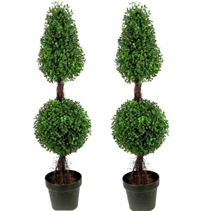 Artificial Double Ball Boxwood 3' Topiary Plant Tree in Pot (Set of 2) - Black