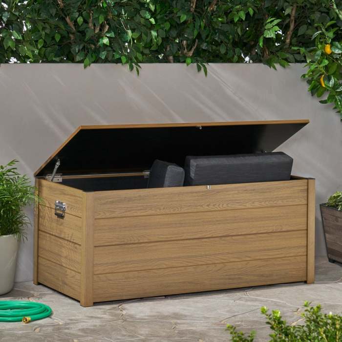 Alberta Outdoor Wood Resin Outdoor 150 Gallon Storage Deck Box- Brown