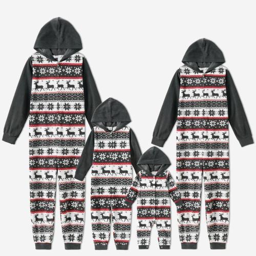 Plus Size Christmas Print Family Matching Hooded Long-sleeve Polar Fleece Onesies Pajamas Sets