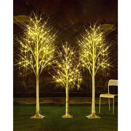 4 Feet 5 Feet 6 Feet Birch Tree, Christmas Decoration Clearance Tree Sets 3 Pieces, LED Lighted X'Mas Tree for Home | Festival Party |Indoor and Outdoor Use, Warm White 6ft