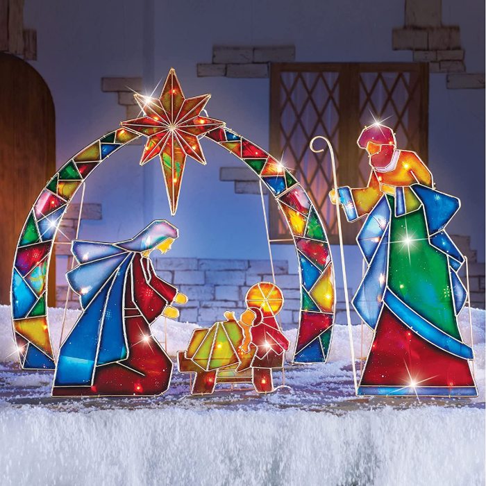 Lighted Outdoor Mosaic Nativity Christmas Scene - 3pc