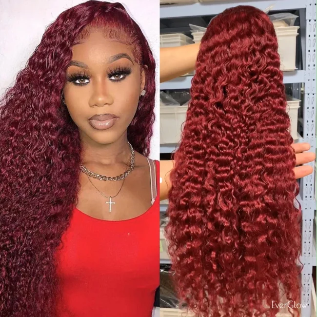 Mystery Burgundy Color Jerry Curly Lace Frontal Wig