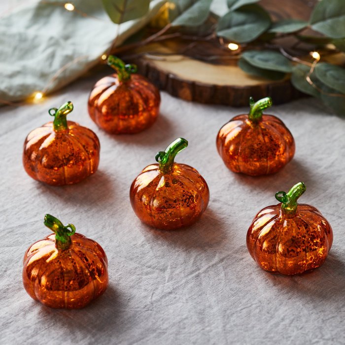 Christmas Orange Mercury Glass Mini Pumpkins (Set of 6)