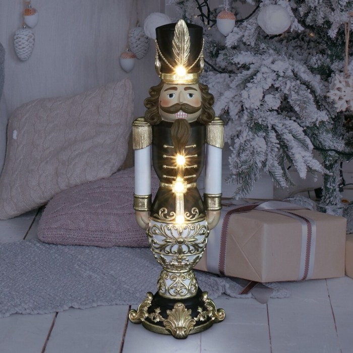 Hand Painted Black and Gold Nutcracker Soldier with LED Uniform on a Battery Powered Automatic Timer, 23 Inch - Multi - Resin