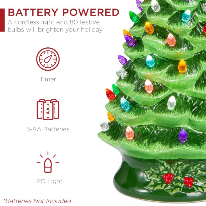 XL Pre-Lit Ceramic Christmas Tree Battery-Powered w/ LED Light, Timer - 24in