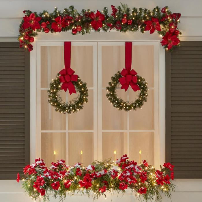 The 18  Cordless Prelit Outdoor Window Wreath