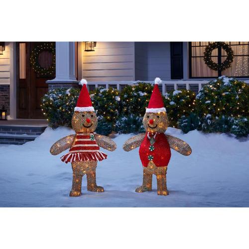 3 ft  LED Brown Acrylic Gingerbread Girl and Boy (Set of 2)
