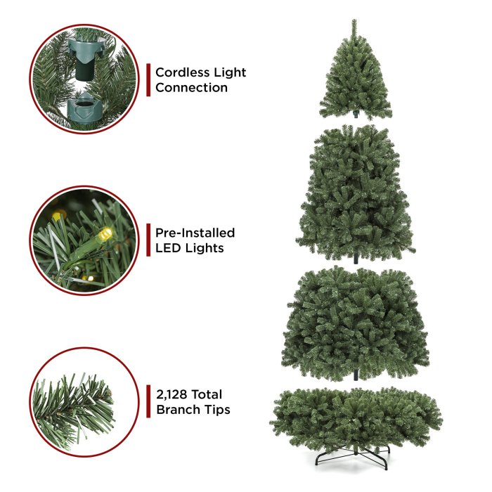 Pre-Lit Instant No Fluff Artificial Spruce Christmas Tree w/ Memory Branches