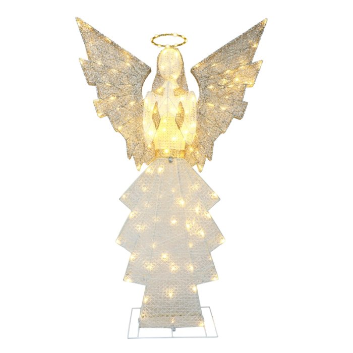 60  Gold & White Outdoor Lighted Angel, Clear LED Lights