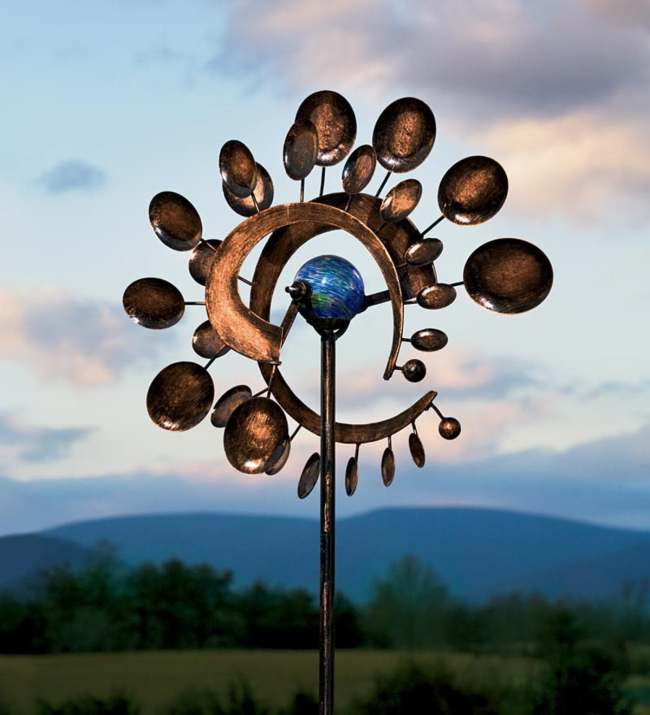Dual-Motion Copper-Colored Metal Wind Spinner with Glowing Orb