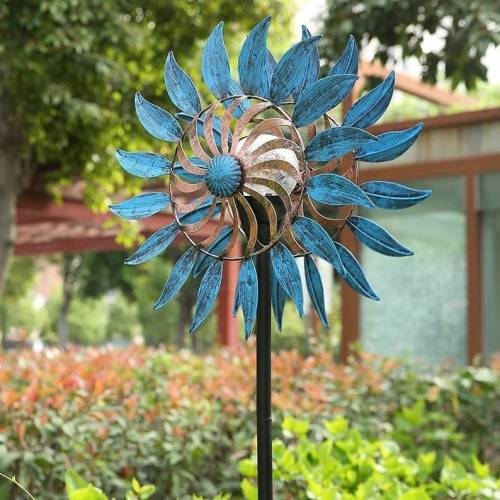 Wind Spinner Outdoor Metal - Multi-Color Seasonal LED Lighting Solar Powered Glass Ball with Kinetic