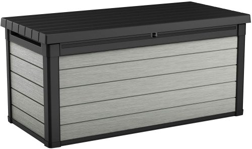 150 Gallon Resin Large Deck Box-Organization and Storage for Patio Furniture, Outdoor Cushions, Garden Tools and Pool Toys, Grey & Black